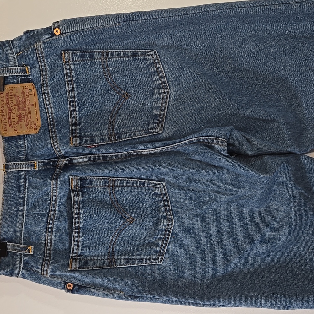 Levi's 550 Relaxed Blue Denim Painted Yellow Banana Design Tapered Leg Jeans - Picture 8 of 15